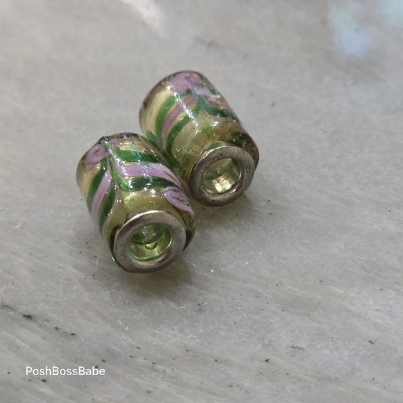 Metal center murano glass bead tubes - Picture 3 of 5